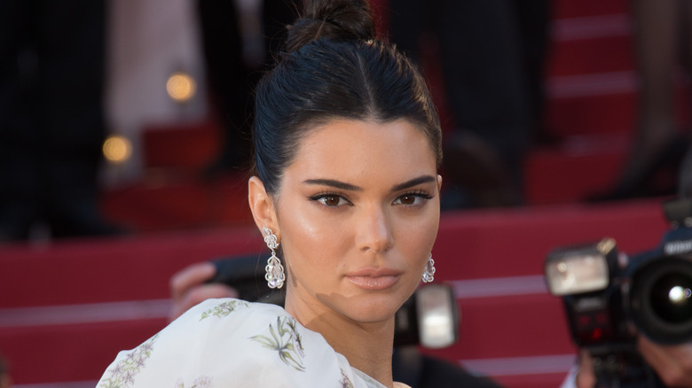 Kendall Jenner pose pour une photo avec un chignon dans les cheveux