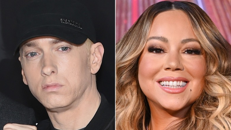 Eminem l'air maussade, Mariah Carey souriante