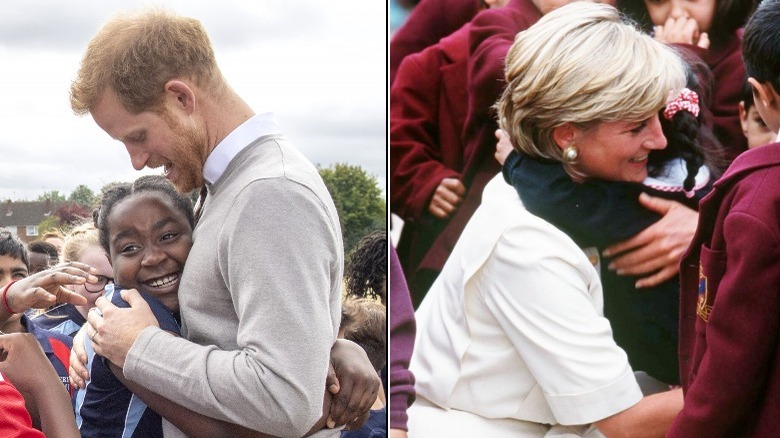 Le prince Harry et la princesse Diana embrassent le public