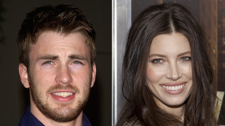 Chris Evans souriant, Jessica Biel souriante