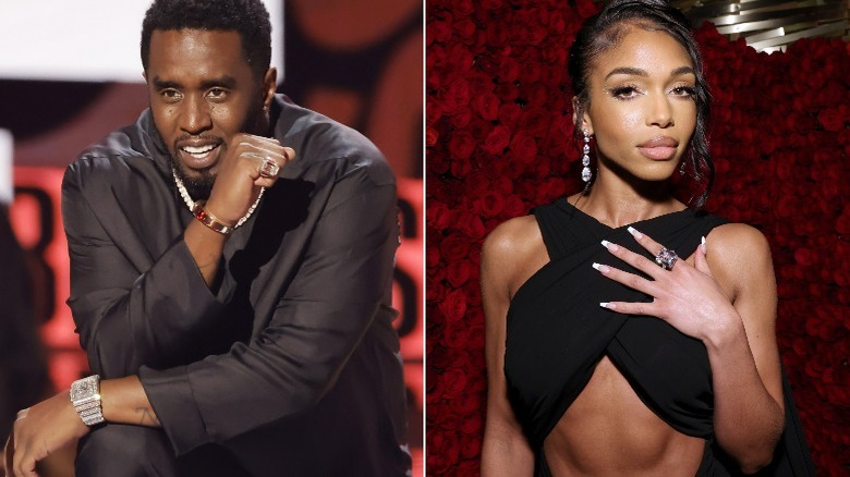 Diddy accroupi, Lori Harvey avec la main sur la poitrine