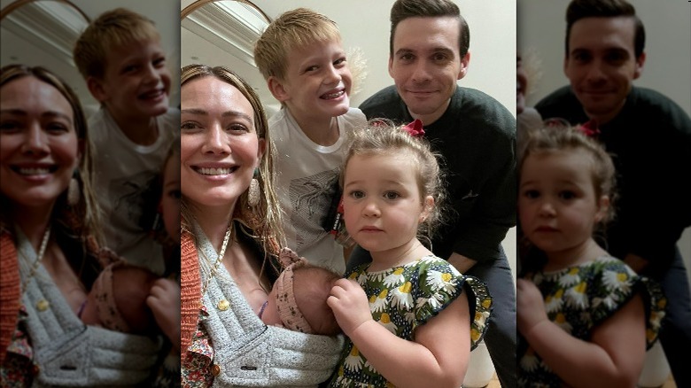 Hilary Duff posant avec Matthew Koma et ses enfants