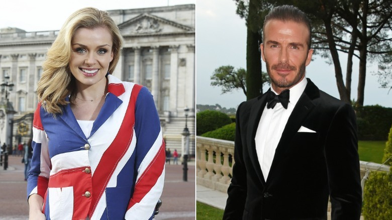 Katherine Jenkins et David Beckham posant à l'extérieur