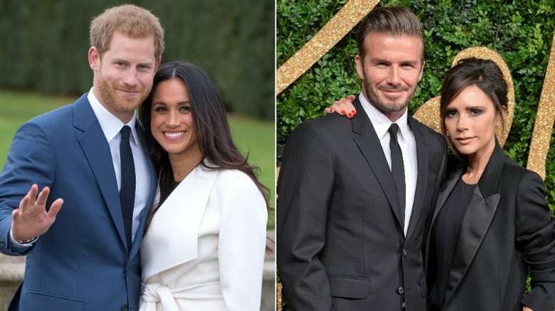 Le prince Harry et Meghan Markle, David Beckham et Victoria Beckham posent