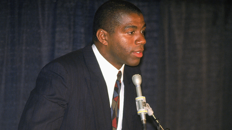 Magic Johnson lors d'une conférence de presse