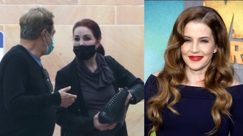 Priscilla Presley en masque facial; Lisa Marie Presley en rouge à lèvres rouge