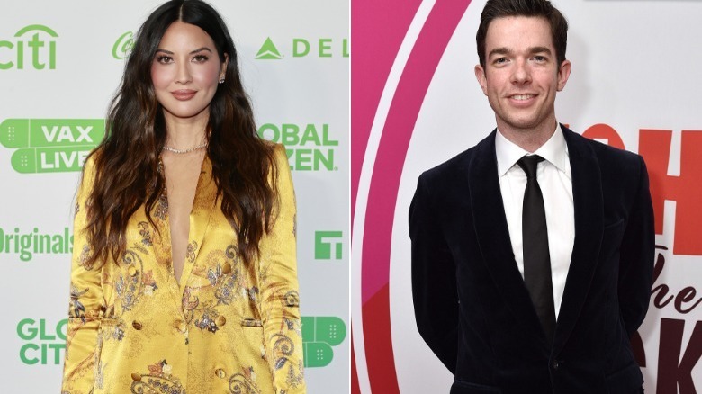 Olivia Munn en jaune, John Mulaney en costume sombre