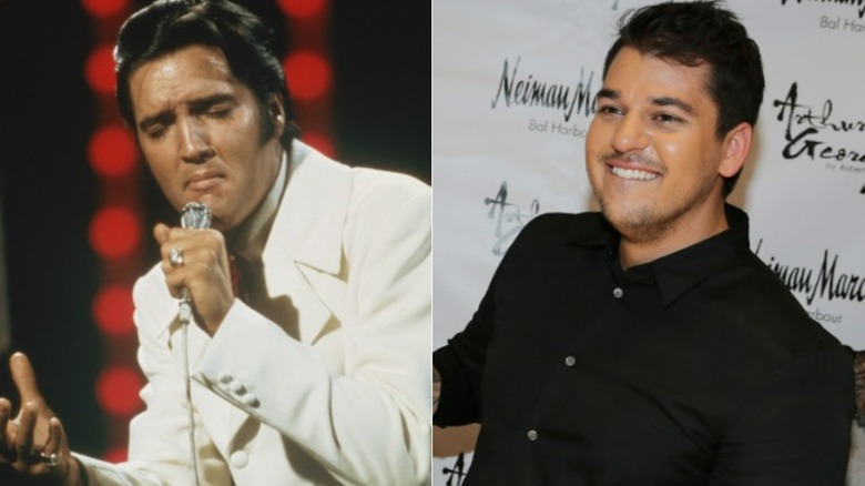 Elvis Presley sur scène, Rob Kardashian souriant