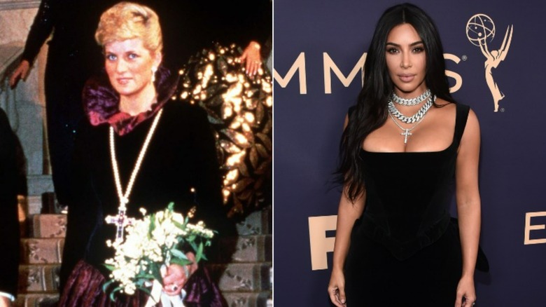 La princesse Diana et Kim Kardashian portant des colliers croisés