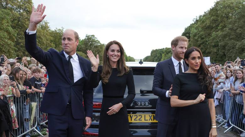 Prince William, Kate Middleton, Prince Harry, Meghan Markle aux funérailles