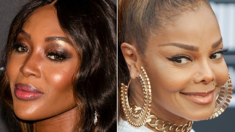 Naomi Campbell souriante tête titrée, Janet Jackson souriante