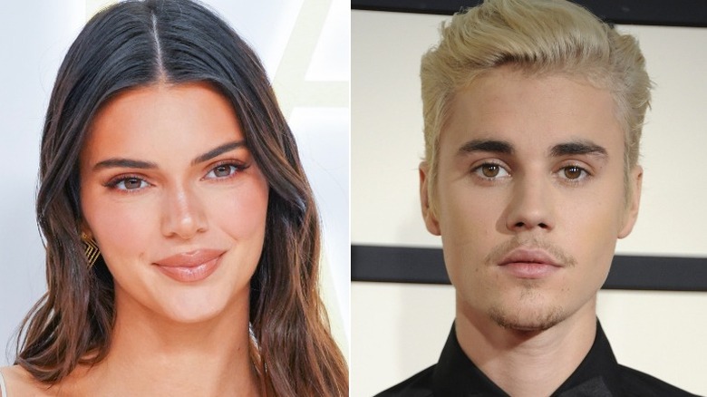 Kendall Jenner souriant, Justin Bieber posant