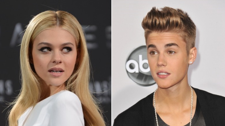 Nicola Peltz fixe, Justin Bieber souriant