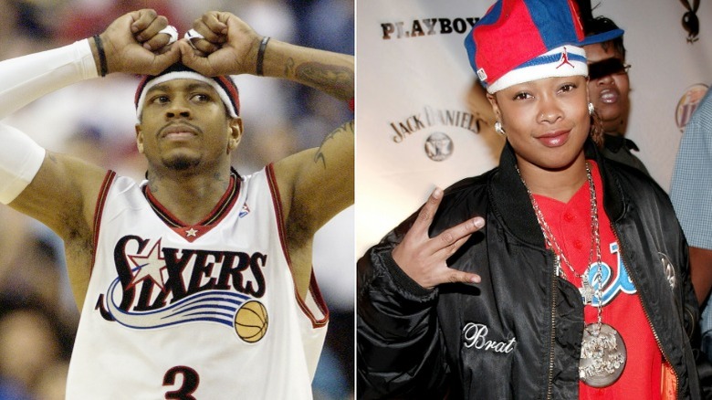 Allen Iverson avec les poings sur le front, Da Brat posant