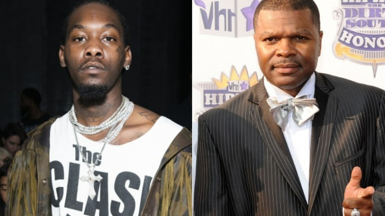 Offset portant un t-shirt Clash, J. Prince portant un smoking