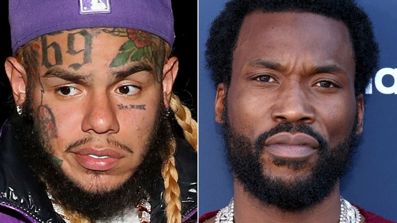 Tekashi 6ix9ine a l'air agacé, Meek Mill a l'air méchant