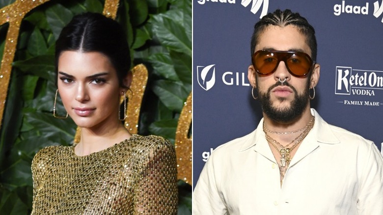 Kendall Jenner et Bad Bunny posant, image composite