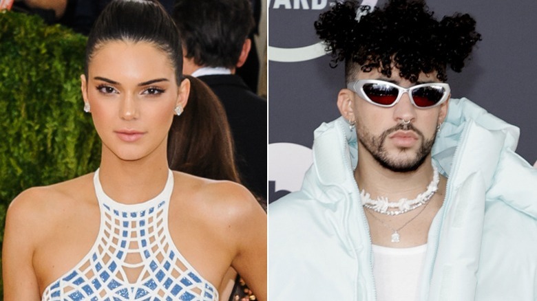 Kendall Jenner et Bad Bunny posant, image composite