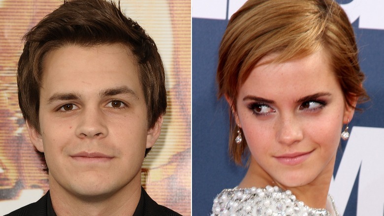 Johnny Simmons souriant, Emma Watson souriant