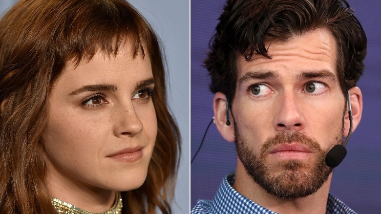 Emma Watson regarde à droite, Brendan Wallace regarde à gauche