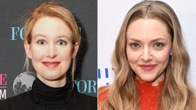 Elizabeth Holmes souriante et Amanda Seyfried souriante