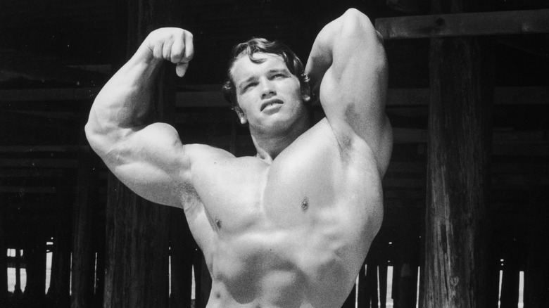 Jeune Arnold Schwarzenegger posant