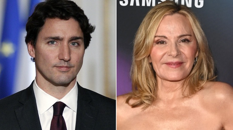 Justin Trudeau, Kim Cattrall souriant