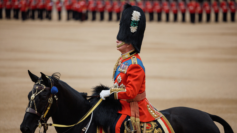 Chapeau long en peau d'ours King Charles couvrant les yeux