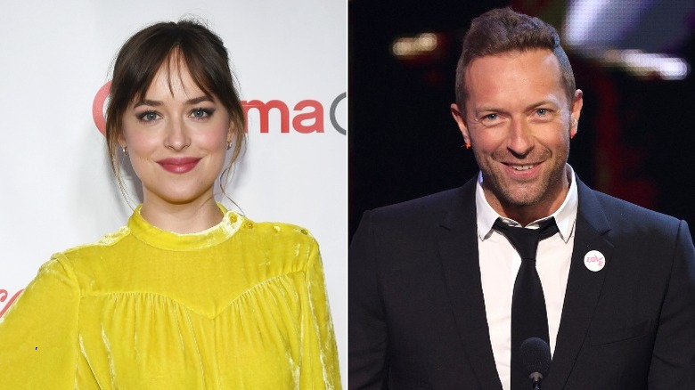 Dakota Johnson, Chris Martin souriant