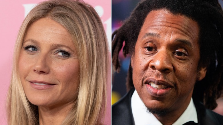 Gwyneth Paltrow posant, Jay-Z souriant