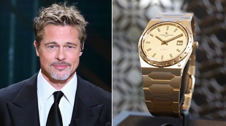 Brad Pitt porte une montre en or exposée