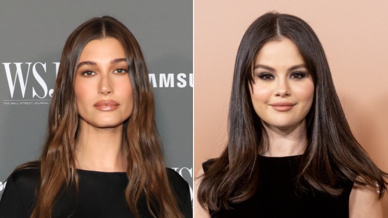 Photos côte à côte de Hailey Bieber et Selena Gomez posant