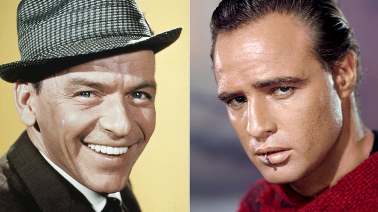 Frank Sinatra souriant et Marlon Brando posant