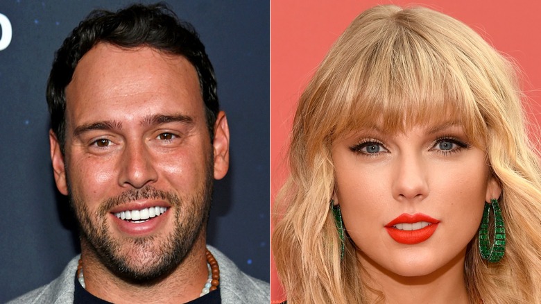 Scooter Braun souriant et Taylor Swift souriant