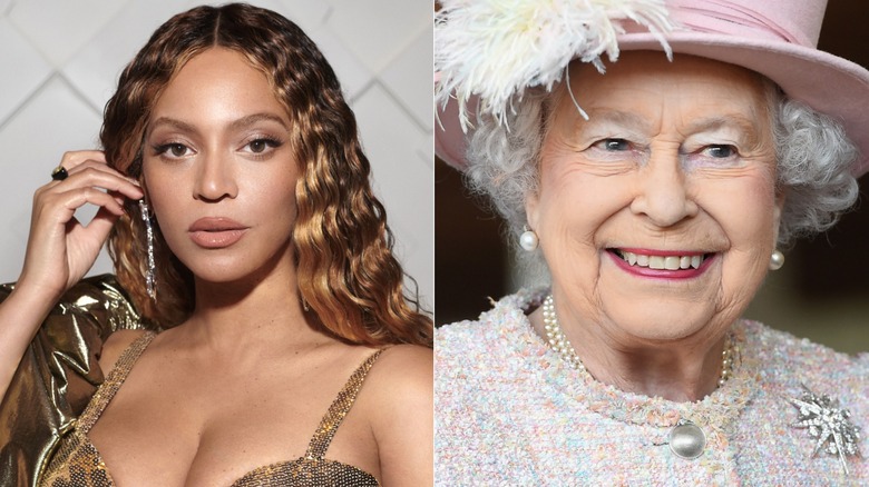 Beyoncé et la reine Elizabeth souriantes