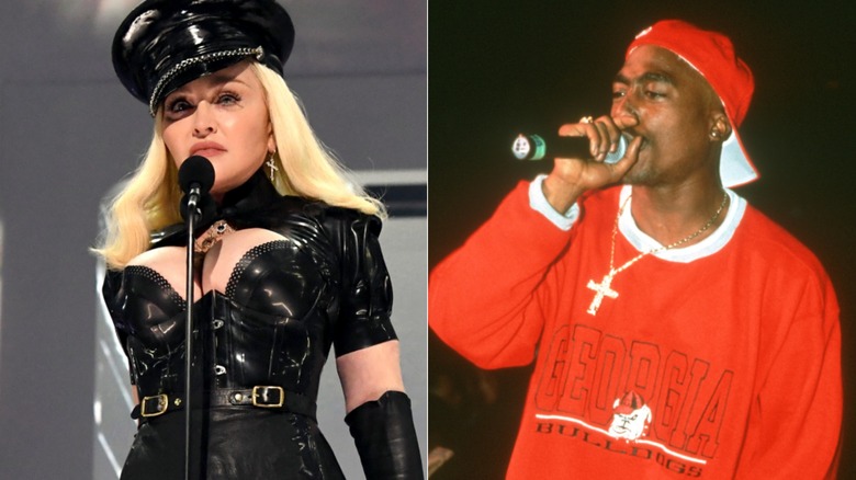 Madonna sur scène et Tupac Shakur sur scène