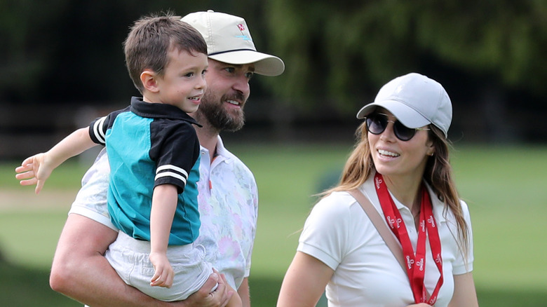 Jessica Biel et Justin Timberlake avec leur fils Silas