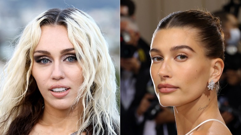 Miley Cyrus, à gauche, et Hailey Bieber, à droite