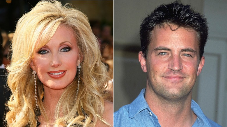 Morgan Fairchild et Matthew Perry souriants en image partagée