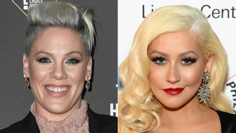 Pink et Christina Aguilera souriantes