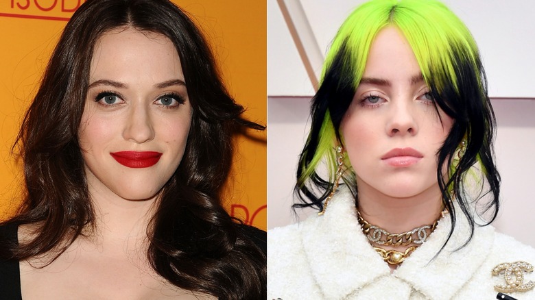 Kat Dennings souriante, Billie Eilish posant avec des cheveux verts