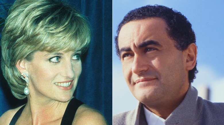 La princesse Diana souriante à Dodi Fayed