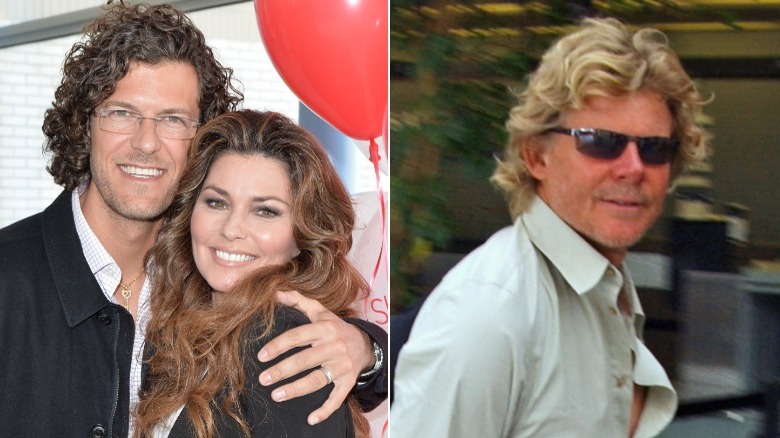 Shania Twain et Frédéric Thiebaud souriant et Mutt Lange se faisant prendre en photo