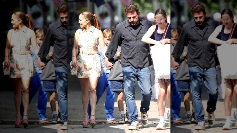 Jennifer Lopez, Ben Affleck et Violet Affleck marchant