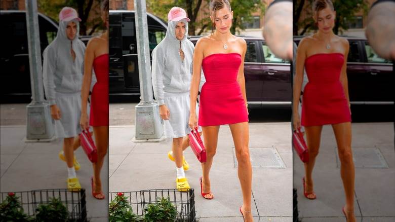 Justin Bieber sweat à capuche Hailey Bieber robe rouge