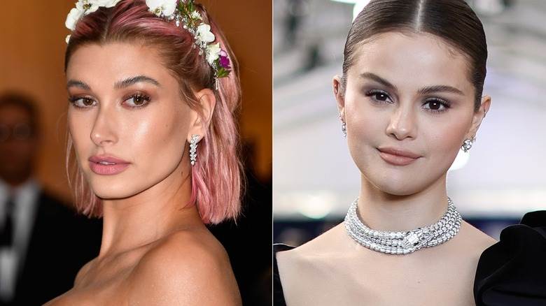 Hailey Bieber cheveux roses, diamants Selena Gomez