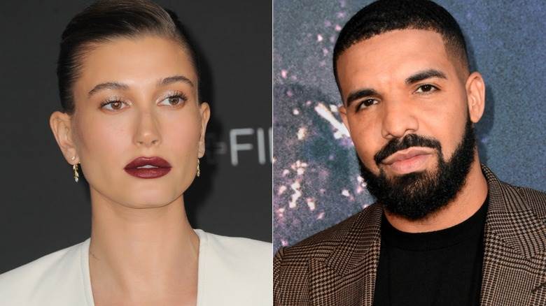 Hailey Bieber lèvres rouges, Drake souriant