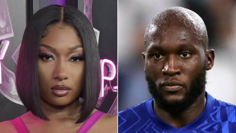 Megan Thee Stallion posant pour des photos et Romelu Lukaku jouant au football 