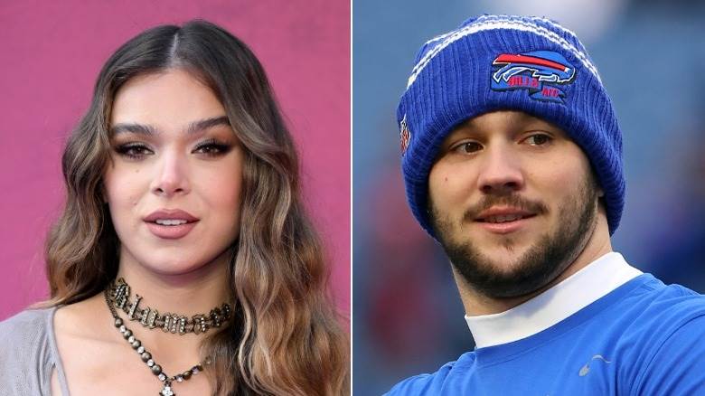 Haliee Steinfeld souriant et Josh Allen jouant au football