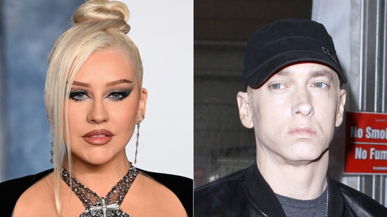 Christina Aguilera posant et Eminem posant